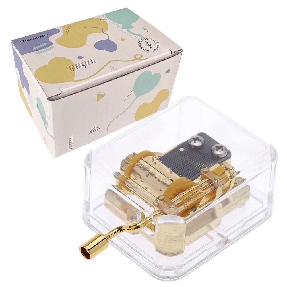 1404 Edelweiss Music Box, Clear Gold Hand Crank Musical Box